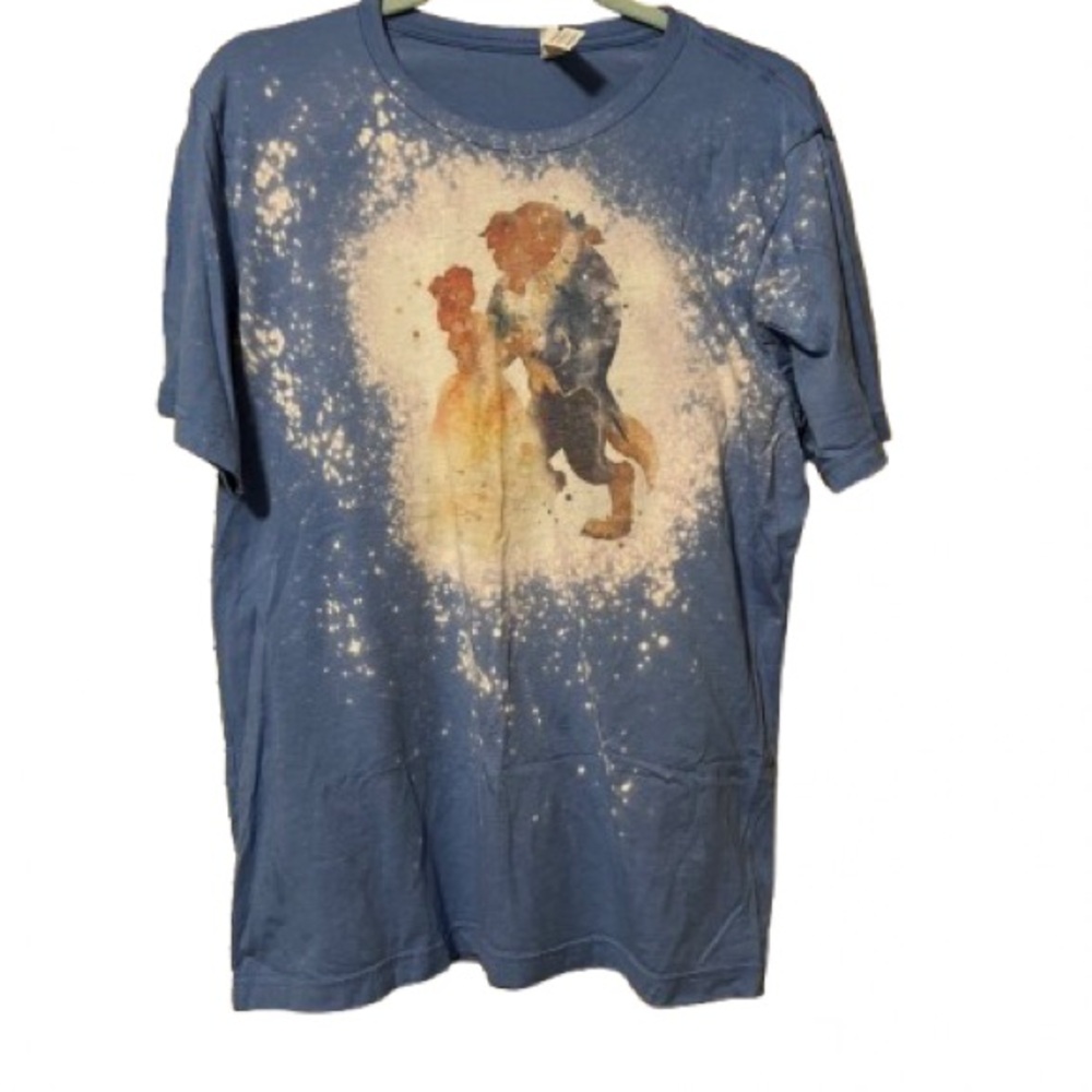 Beauty and the Beast Bella Canvas Blue Short Sleeve Tee with Distressed Pattern